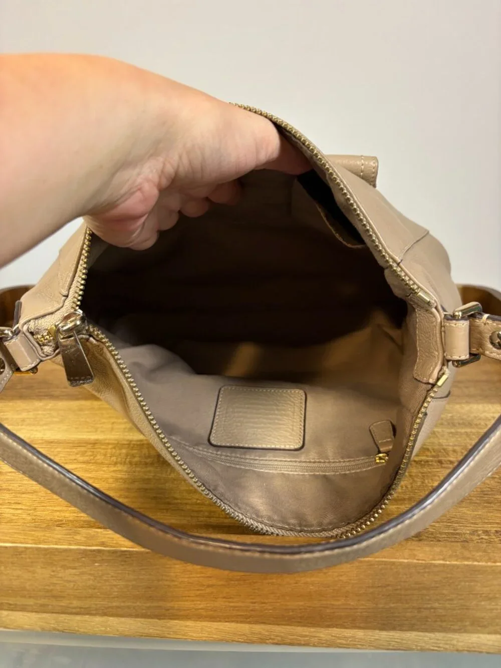 Coach Charlie Taupe Gray Pebbled Leather Hobo Shoulder Bag